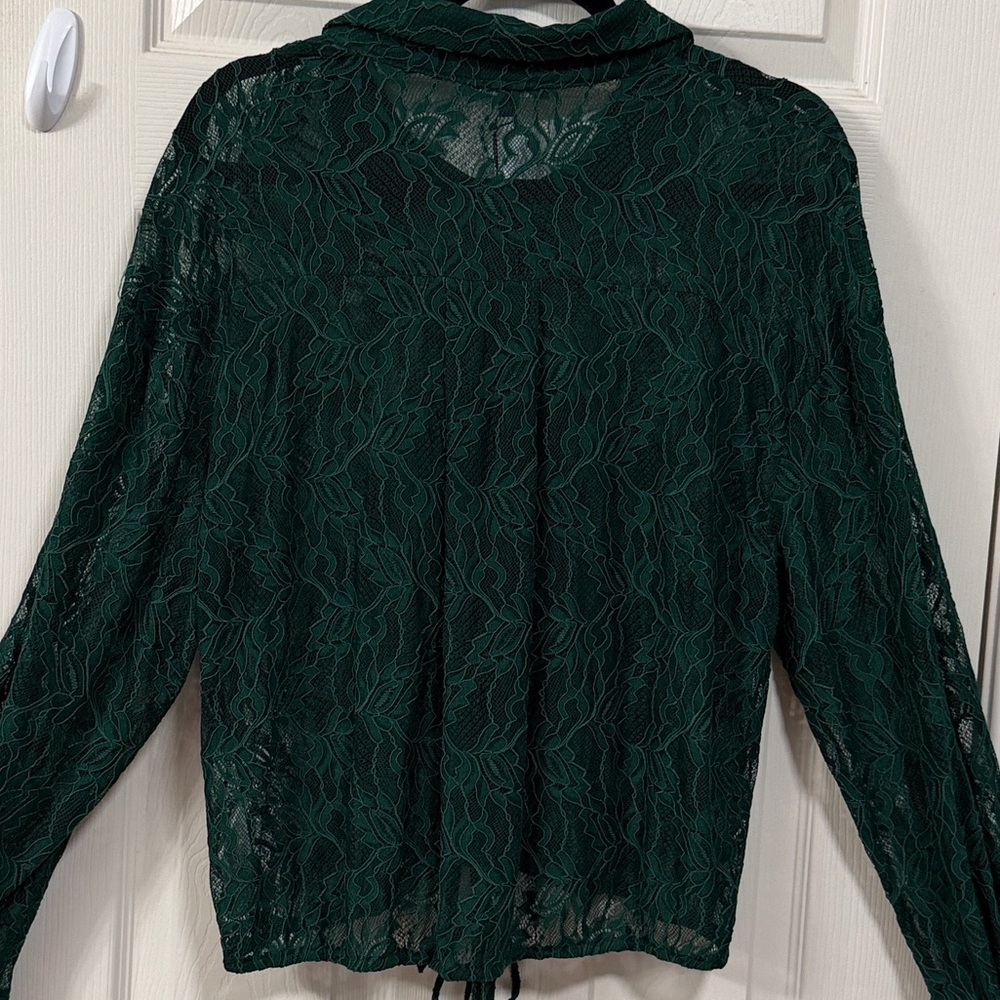 Adrianna Papell Dark Green Lace Blouse Luxury - Picture 14 of 16